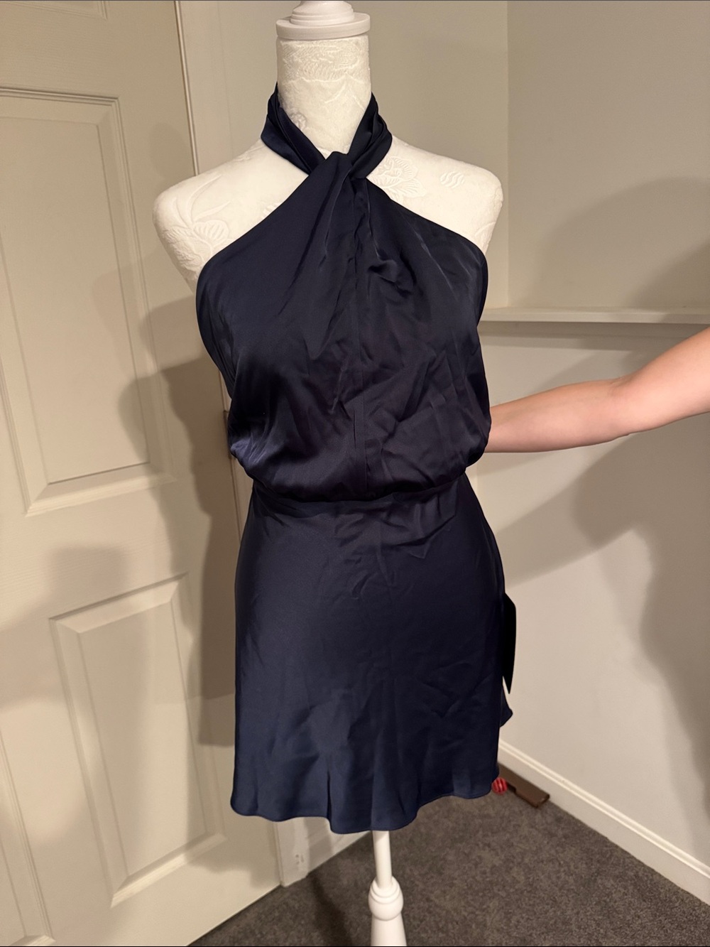 Lulu's Navy Halter Satin Mini Dress